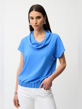 Joseph Ribkoff Cowl Neck Relaxed Pullover Style 261194 Large Harbour Blue